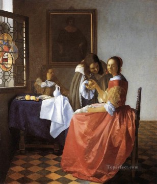 Una dama y dos caballeros barrocos Johannes Vermeer Pinturas al óleo